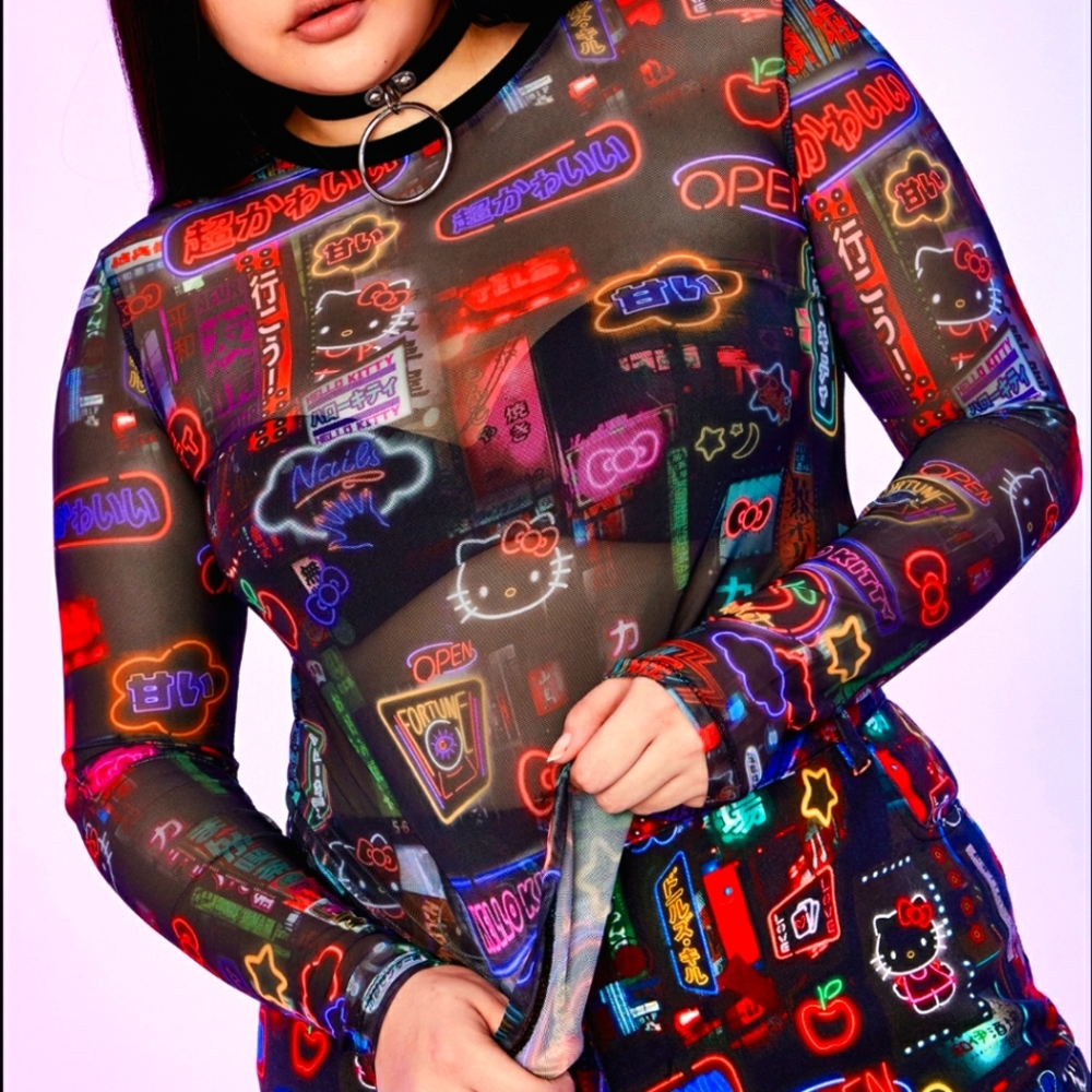 Dolls Kill x Hello Kitty PERFECT PIXEL CITY MESH TOP